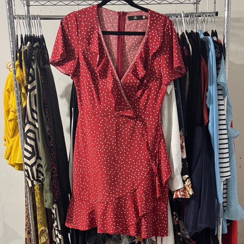Red Polka Dot Wrap Dress - Women's